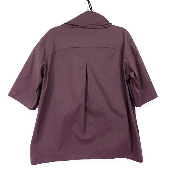 COS Roll Neck Tunic Top Size 4 Quarter Sleeve Minimalist Blouse Long Back Hem - Picture 3 of 16